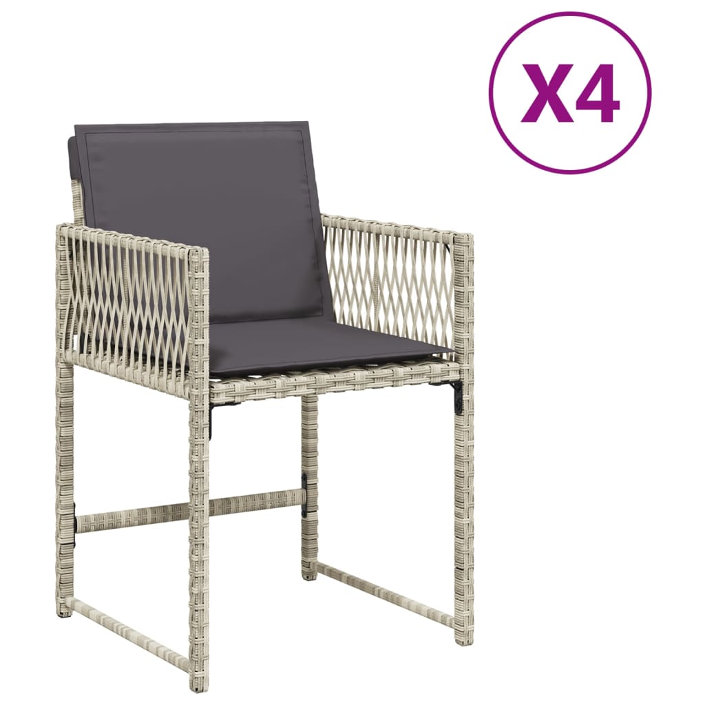 Garden Chairs with Cushions 4 pcs Light Grey Poly Rattan