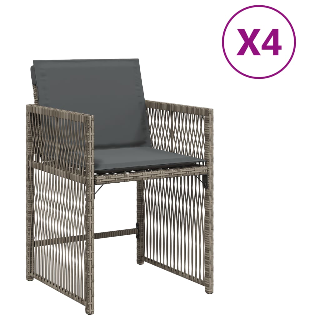 Garden Chairs with Cushions 4 pcs Grey Poly Rattan