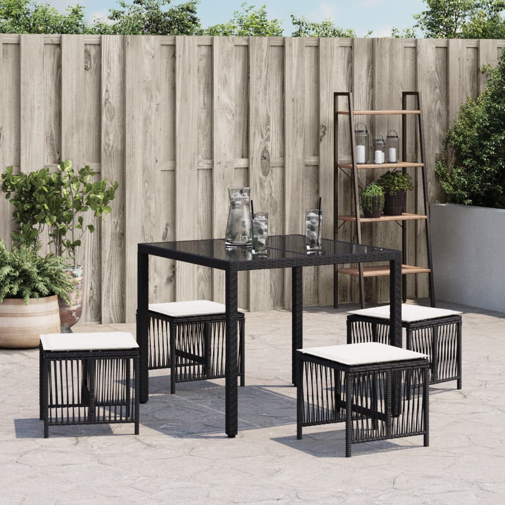 Garden Stools with Cushions 4 pcs Black 41x41x36 cm Poly Rattan