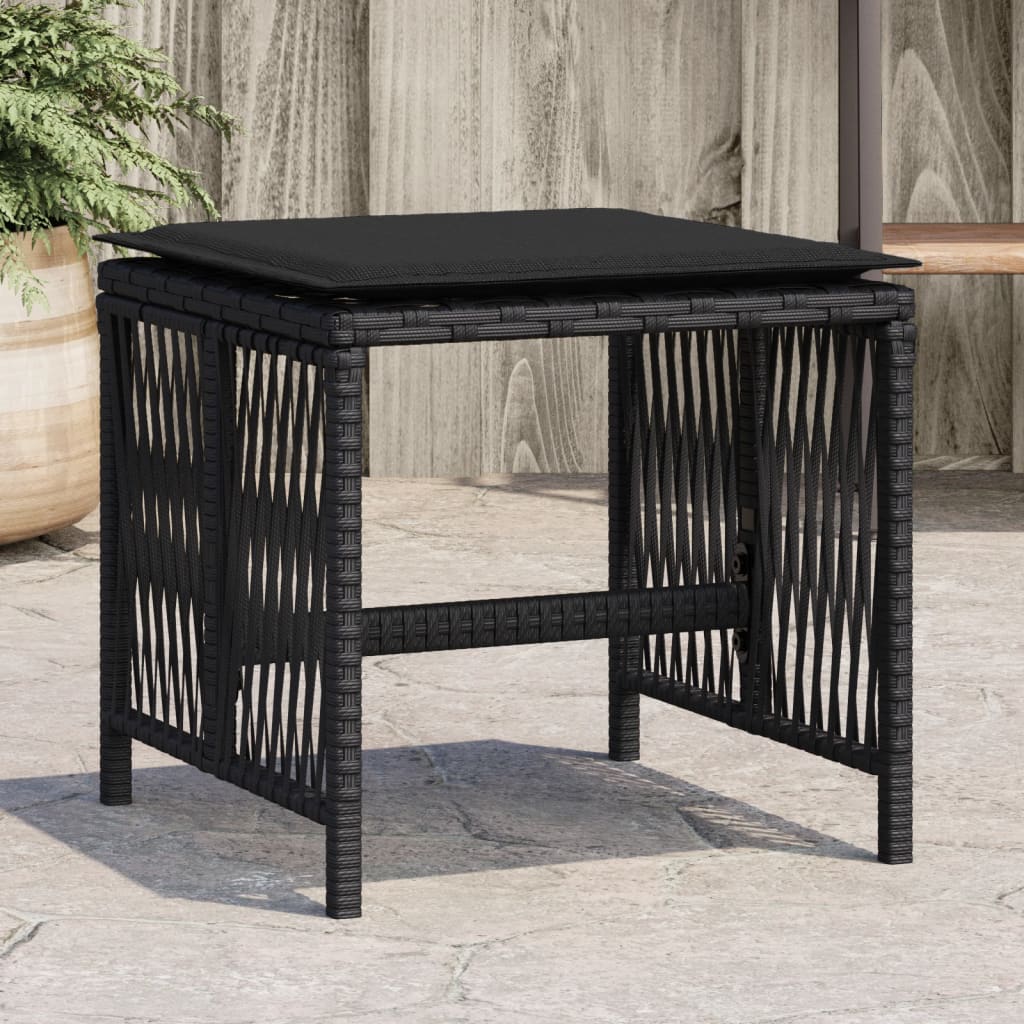 Garden Stools with Cushions 4 pcs Black 41x41x36 cm Poly Rattan