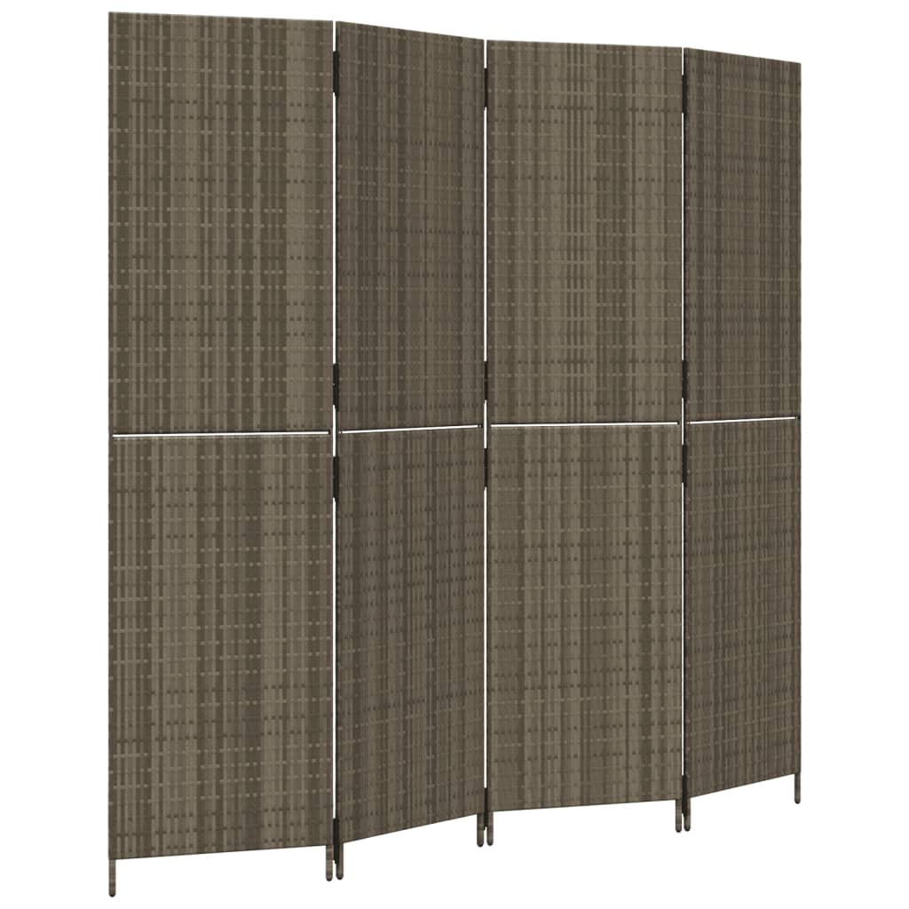 Room Divider 4 Panels Grey Poly Rattan