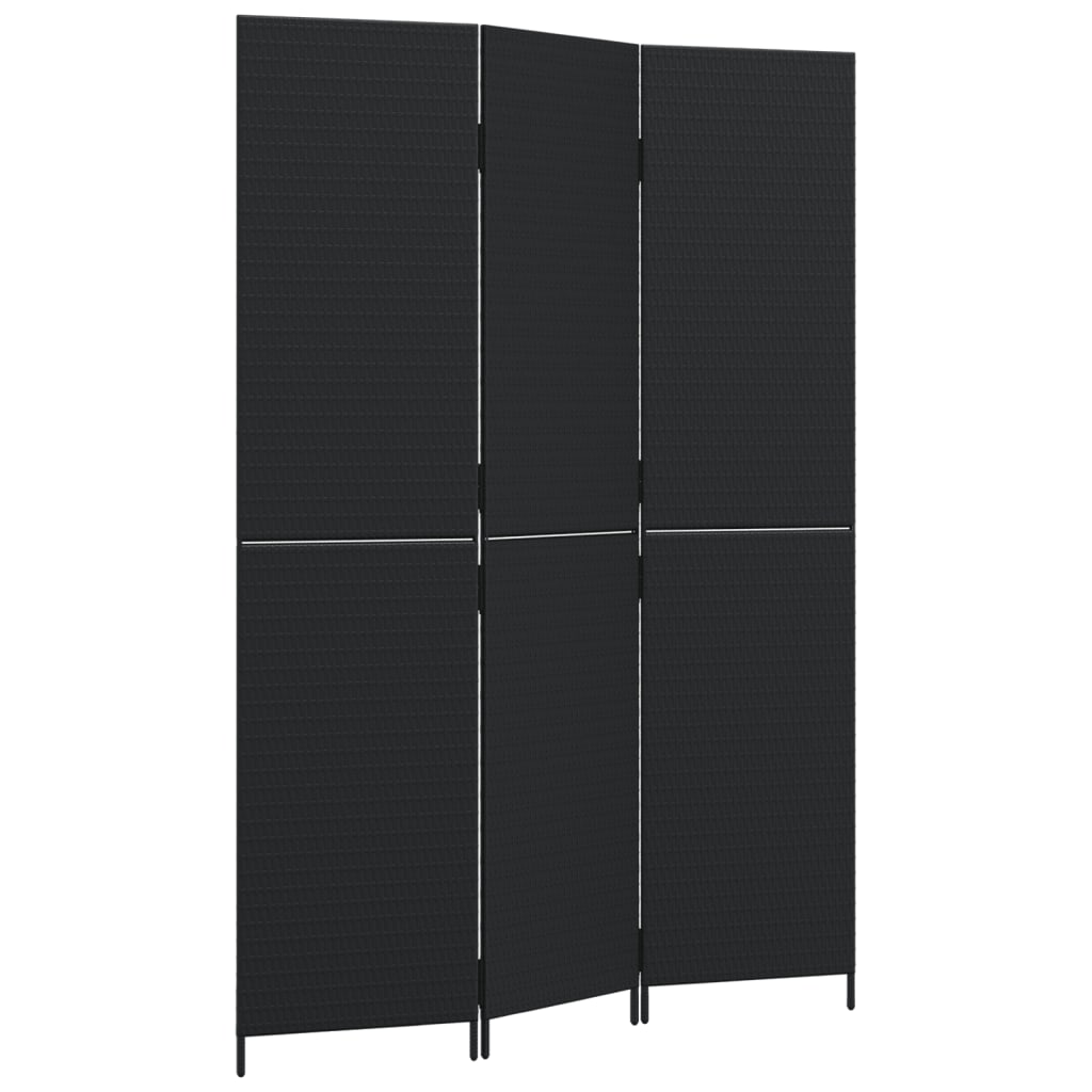 Room Divider 3 Panels Black Poly Rattan