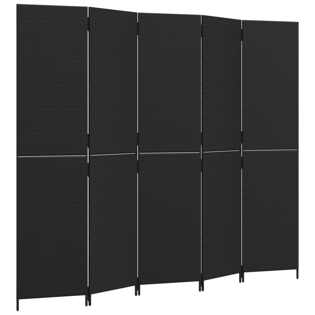 Room Divider 5 Panels Black Poly Rattan