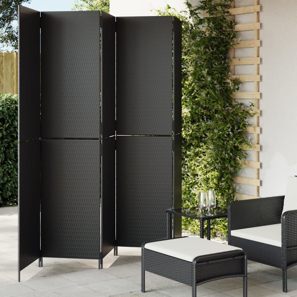 Room Divider 5 Panels Black Poly Rattan