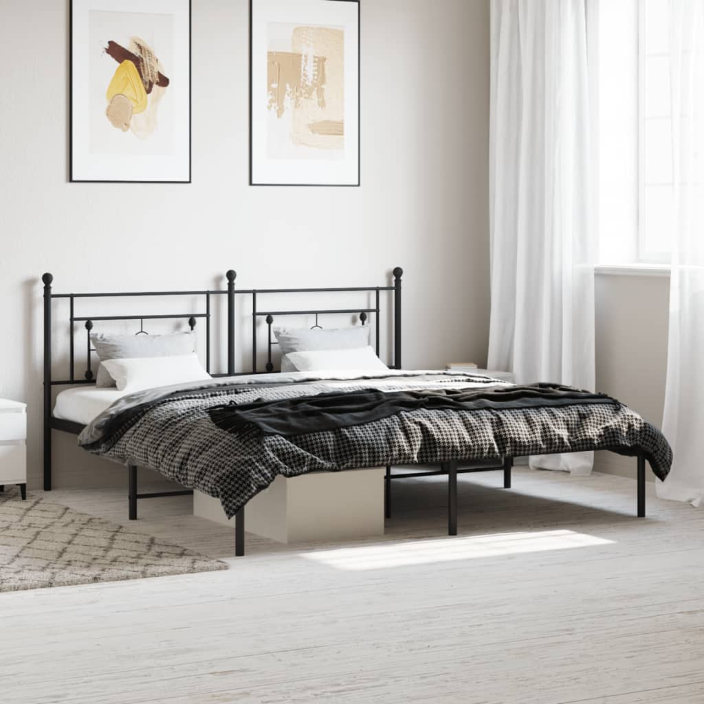 Metal Bed Frame without Mattress with Headboard Black 183x203 cm King