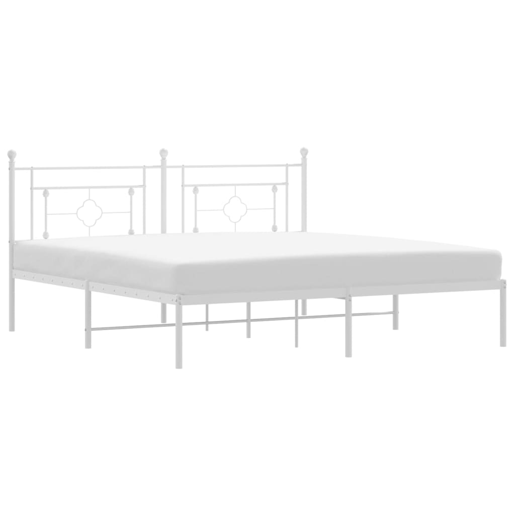 Metal Bed Frame without Mattress with Headboard White 183x203 cm King