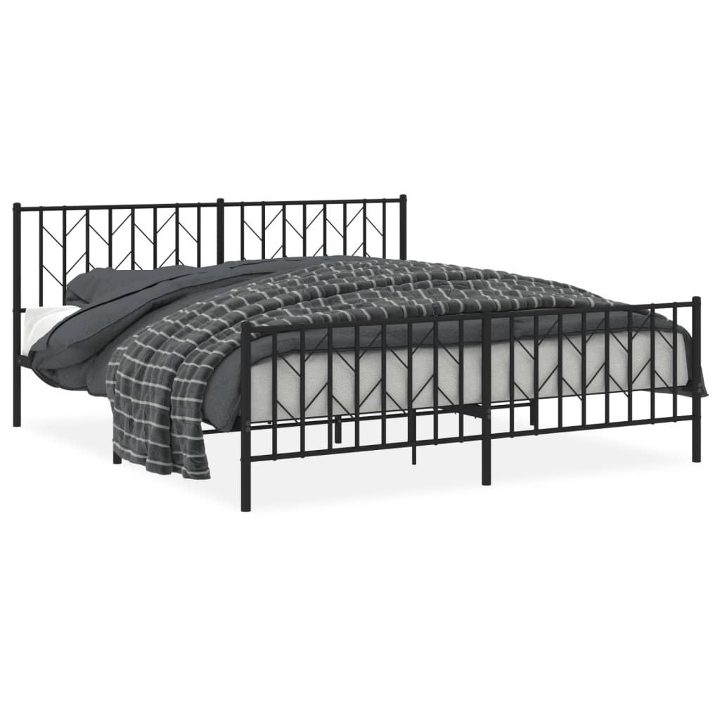 Metal Bed Frame without Mattress with Footboard Black 183x203 cm King