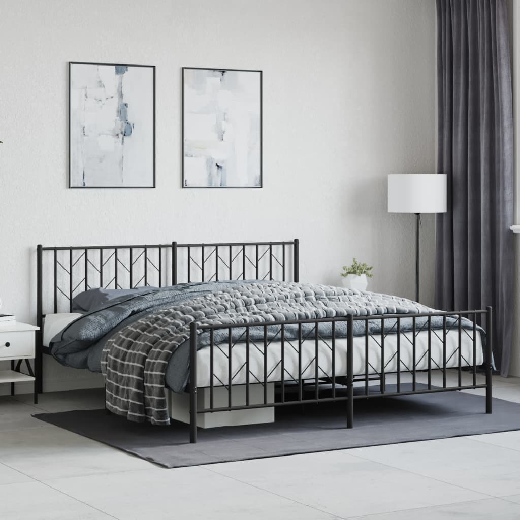 Metal Bed Frame without Mattress with Footboard Black 183x203 cm King