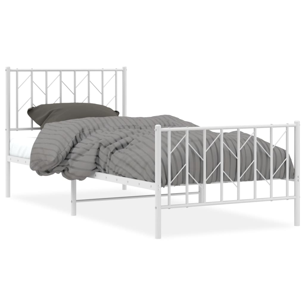 Metal Bed Frame without Mattress with Footboard White 90x190 cm