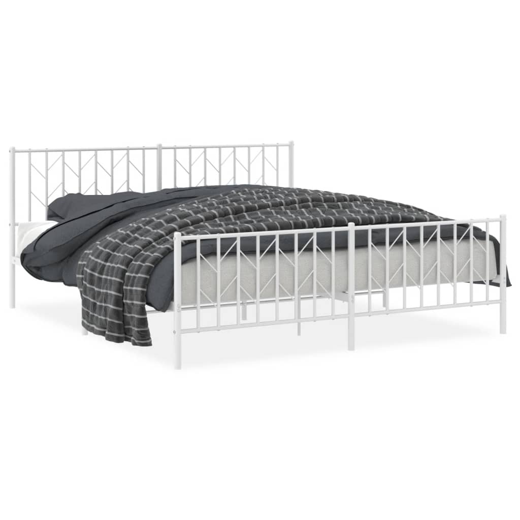 Metal Bed Frame without Mattress with Footboard White 183x203 cm King