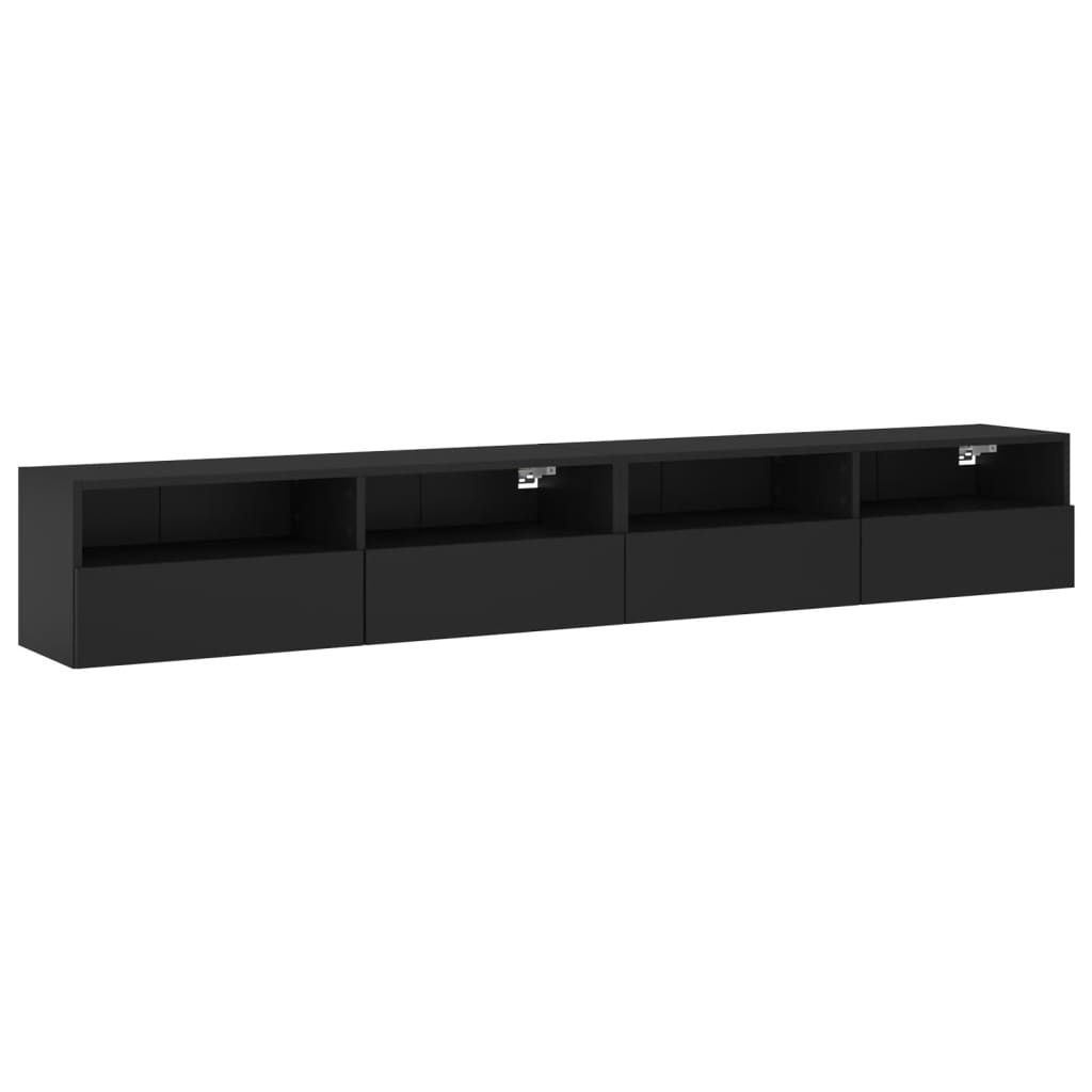 TV Wall Cabinets 2 pcs Black 100x30x30 cm Engineered Wood