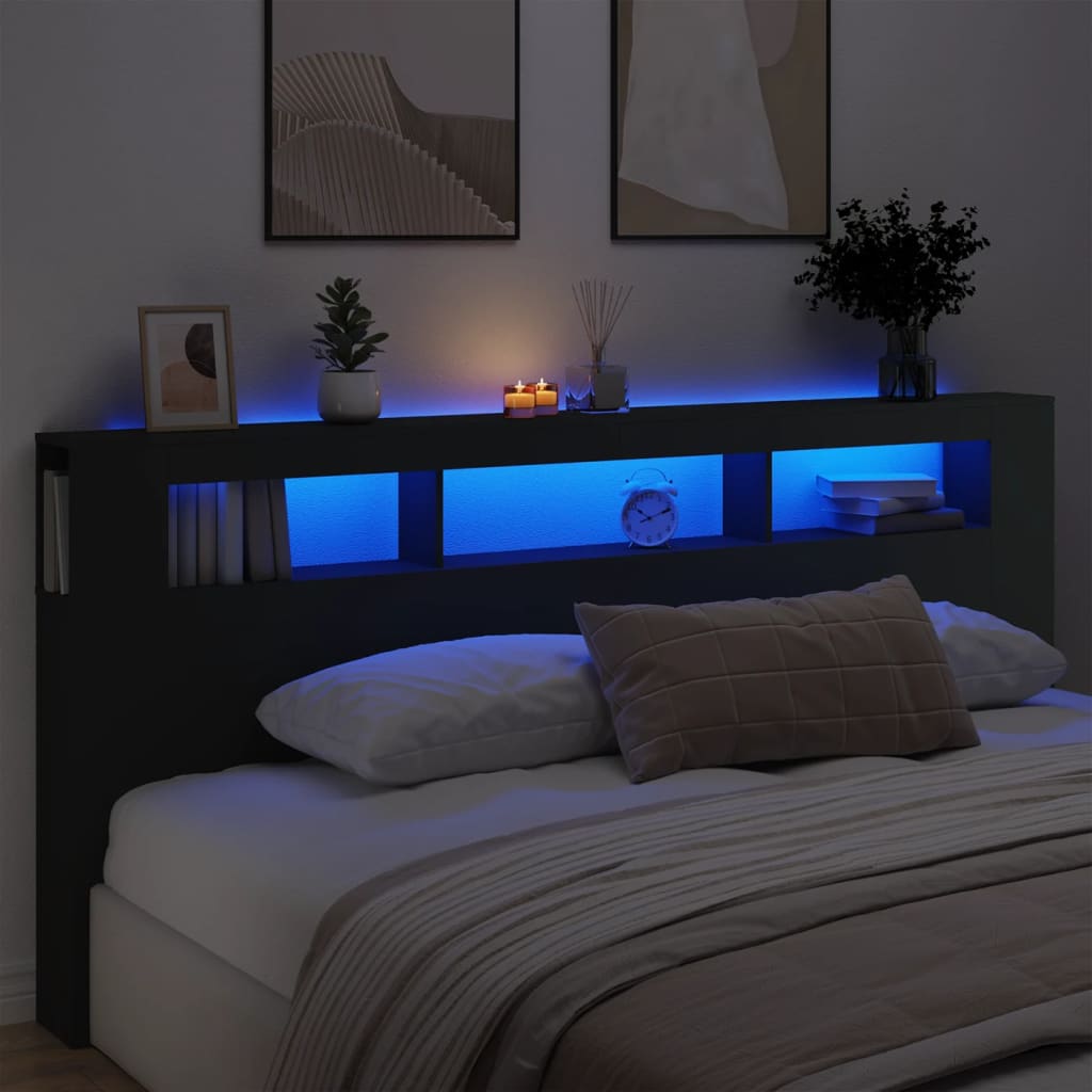 LED Headboard Black 220 cm Engineered Wood