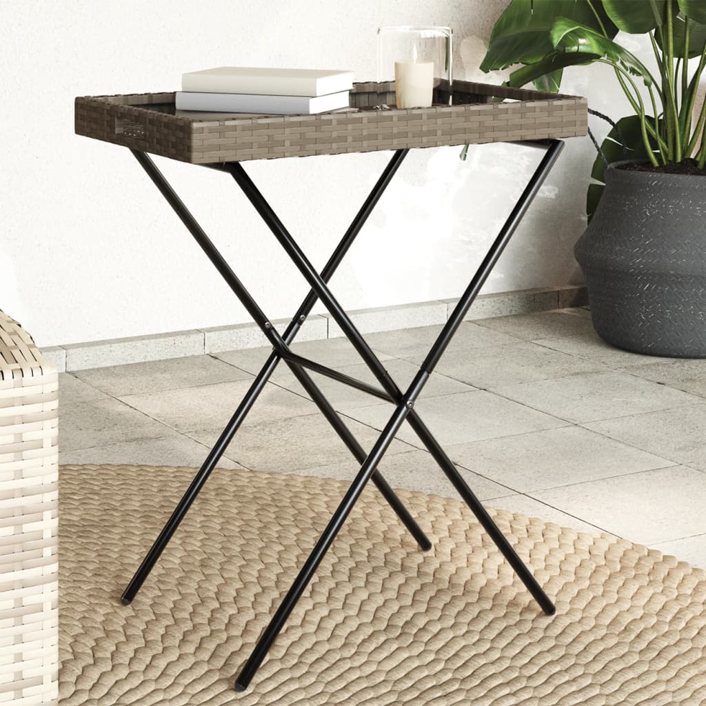 Folding Tray Table Grey 65x40x75 cm Poly Rattan