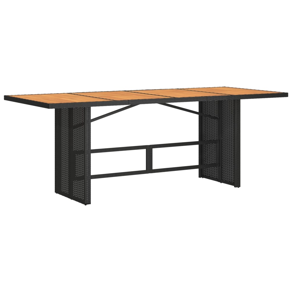 Garden Table with Acacia Wood Top Black 190x80x74 cm Poly Rattan