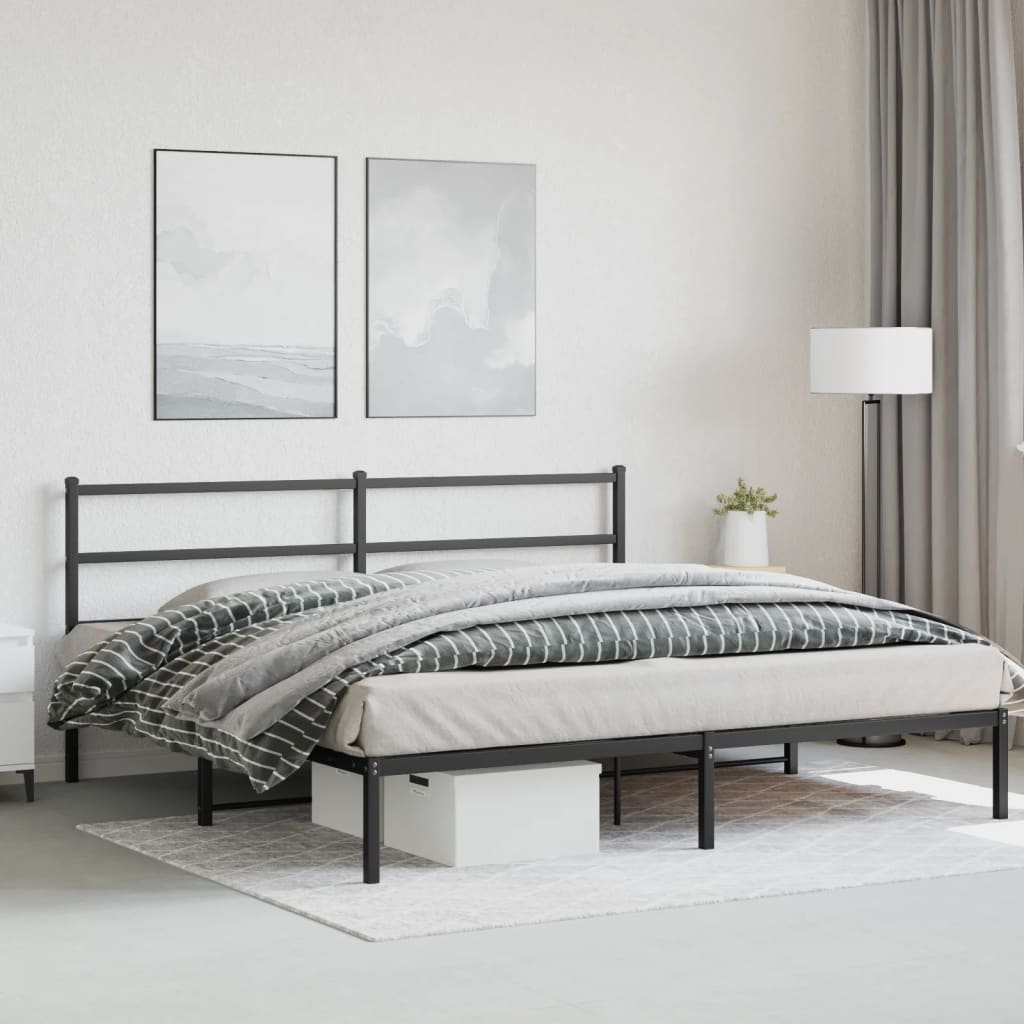 Metal Bed Frame without Mattress with Headboard Black 183x203 cm King