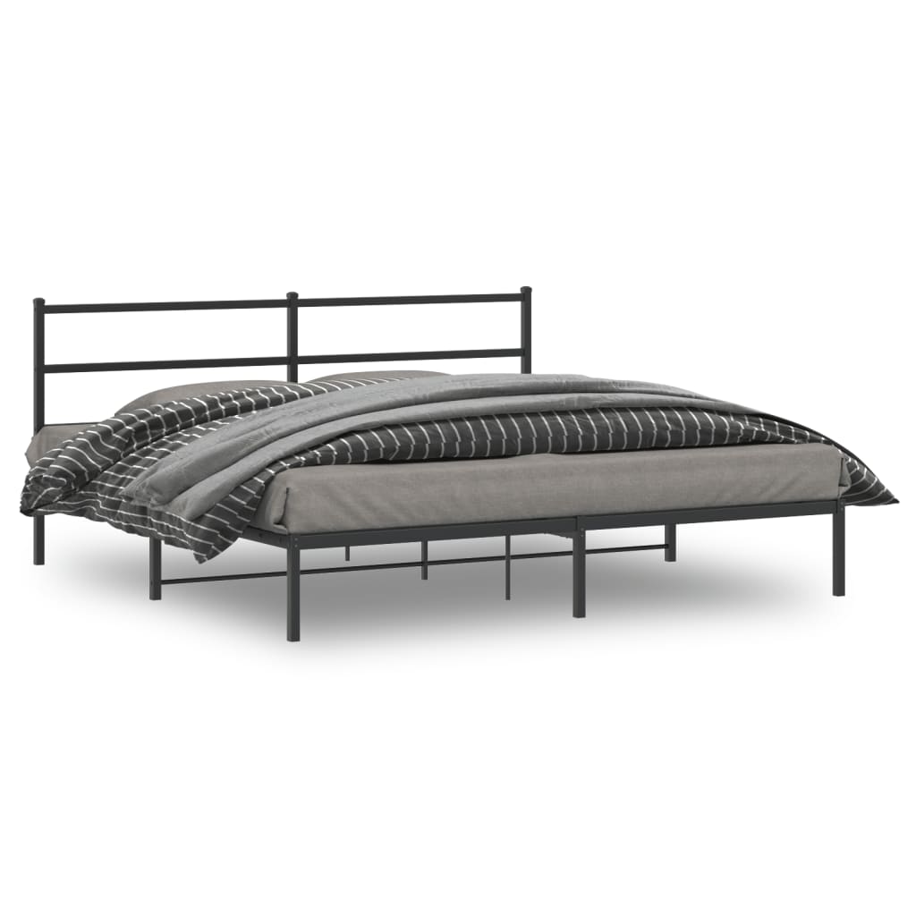 Metal Bed Frame without Mattress with Headboard Black 183x203 cm King