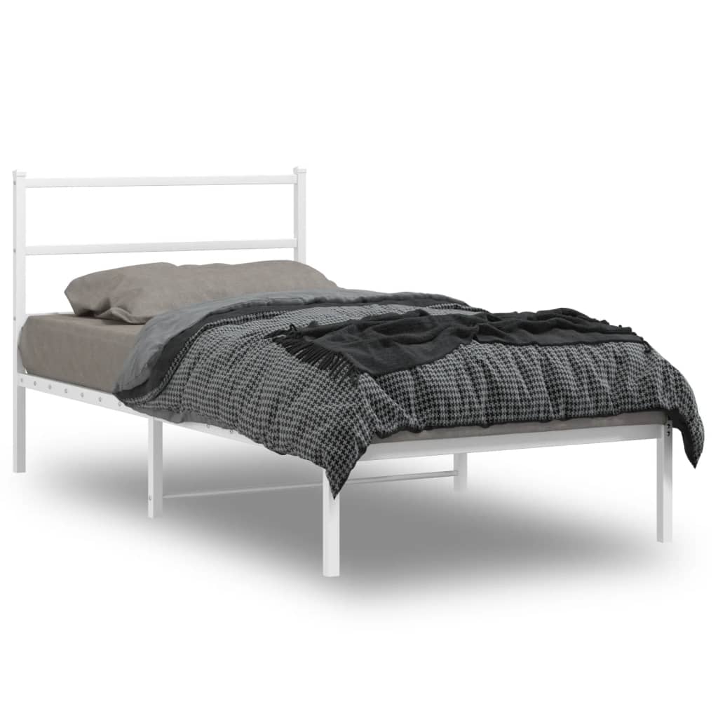 Metal Bed Frame without Mattress with Headboard White 107x203 cm King Single