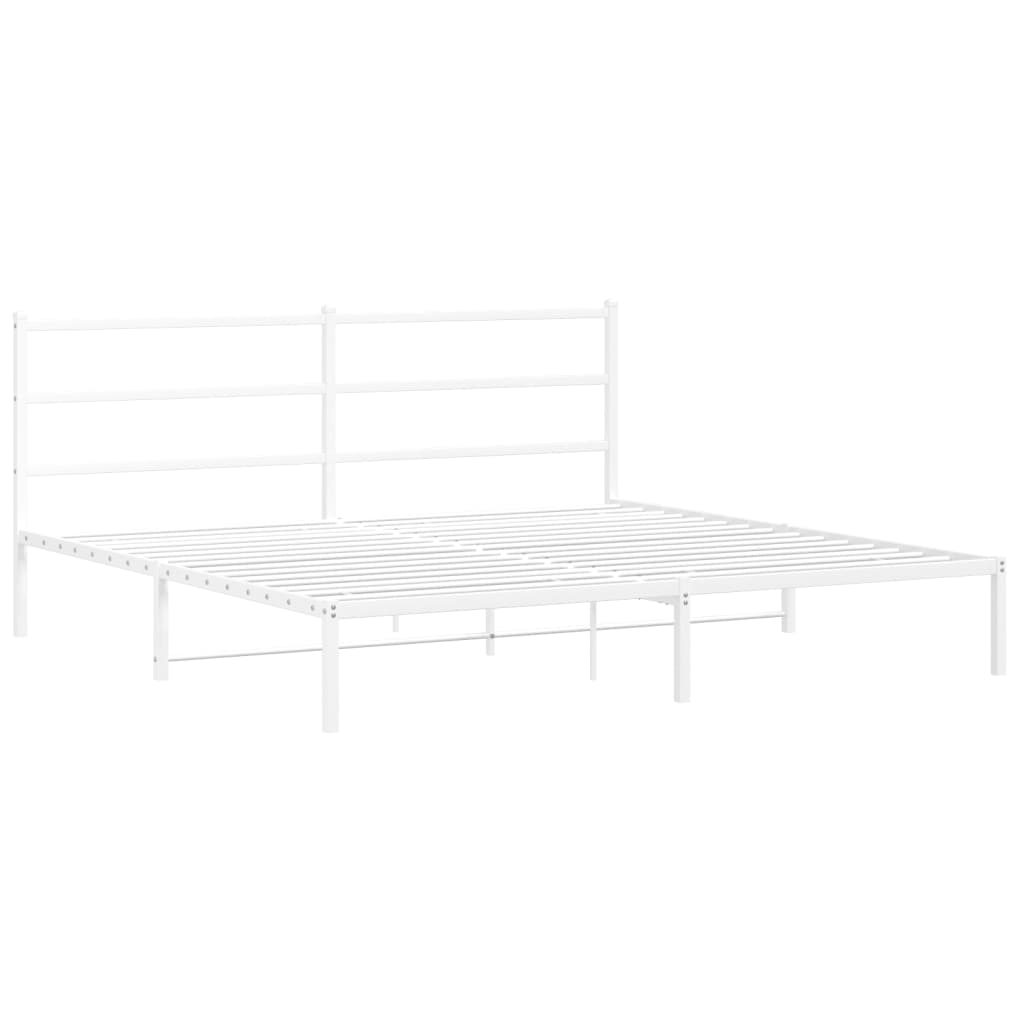 Metal Bed Frame without Mattress with Headboard White 183x203 cm King