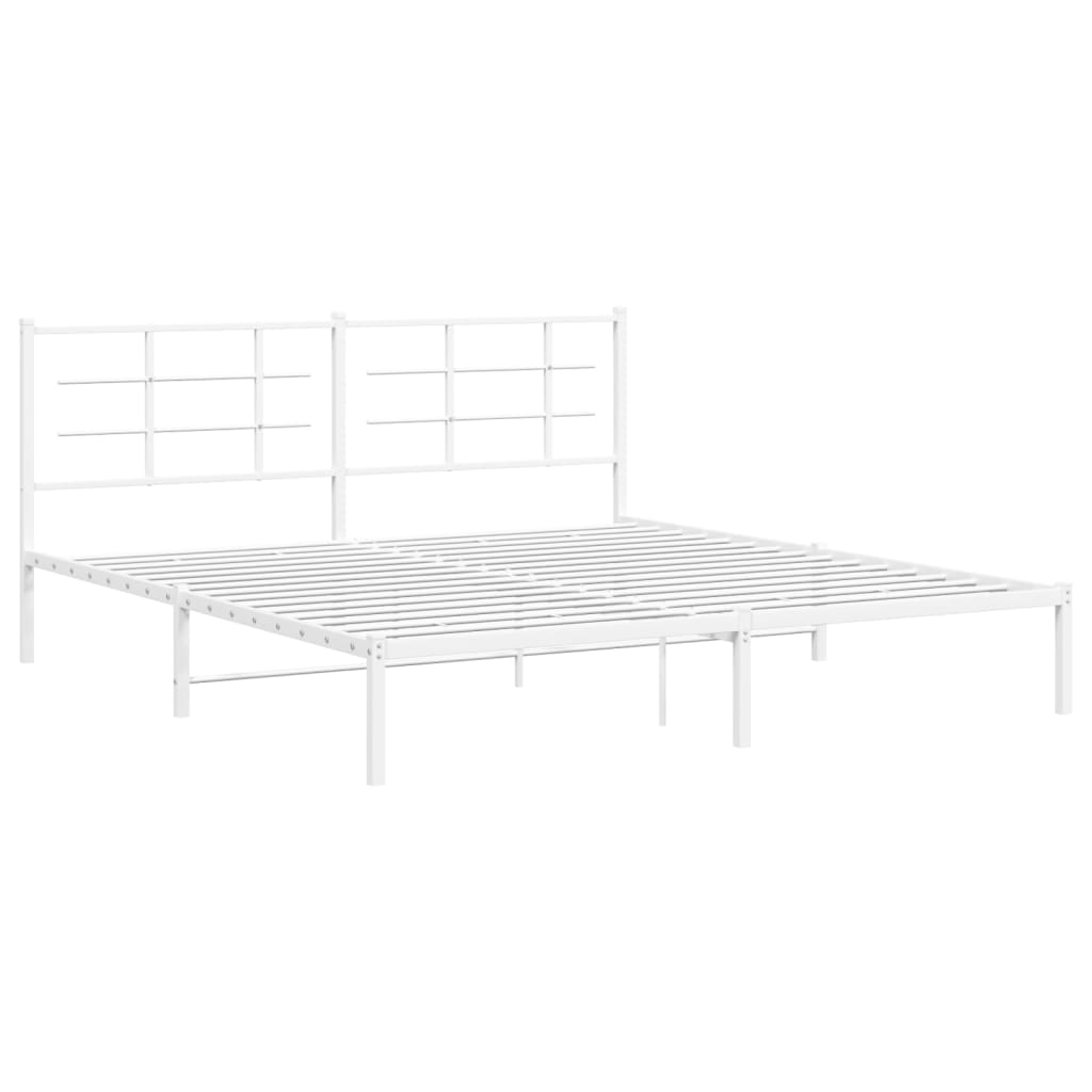 Metal Bed Frame without Mattress with Headboard White 183x203 cm King