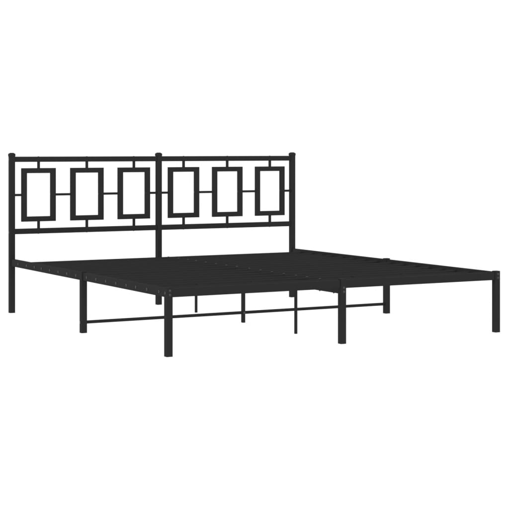 Metal Bed Frame without Mattress with Headboard Black 183x203 cm King