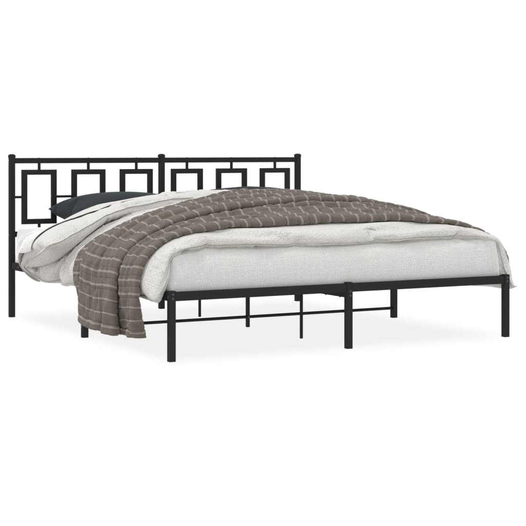 Metal Bed Frame without Mattress with Headboard Black 183x203 cm King