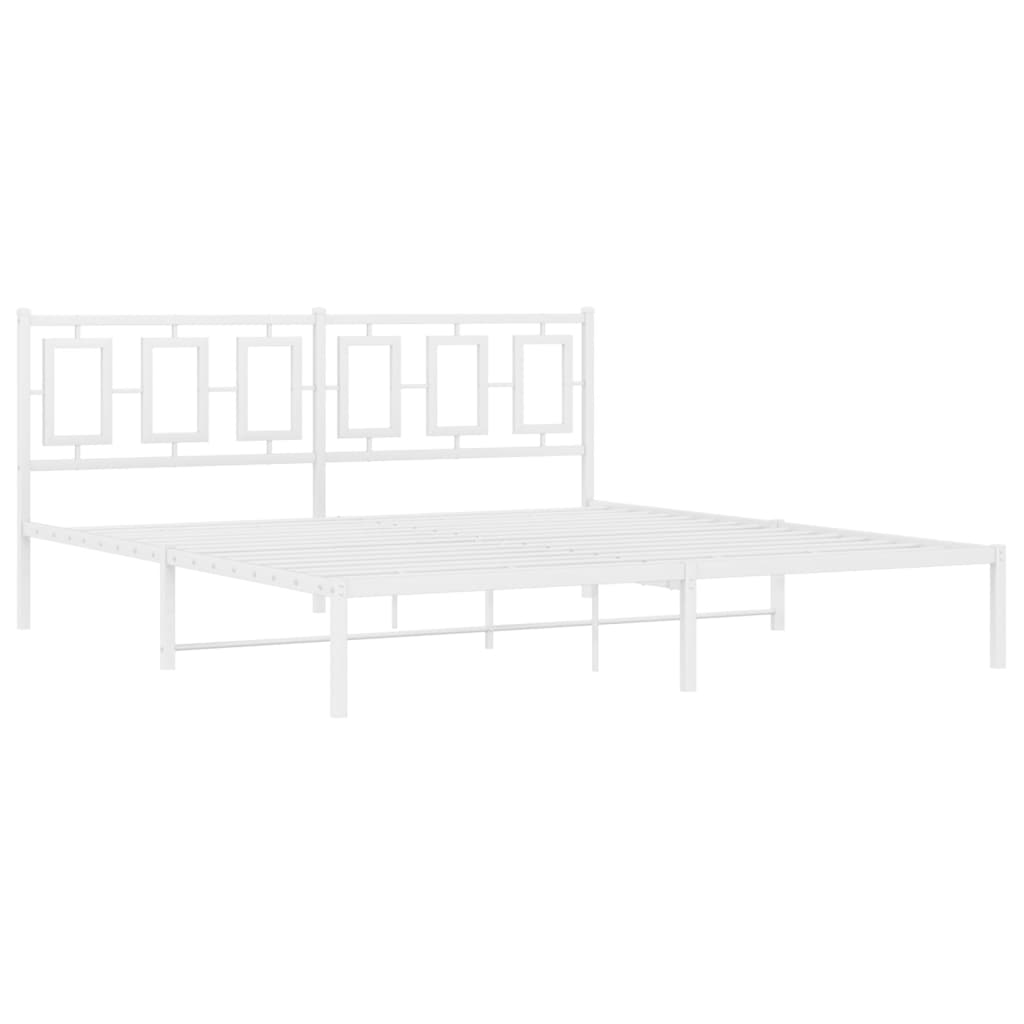 Metal Bed Frame without Mattress with Headboard White 183x203 cm King