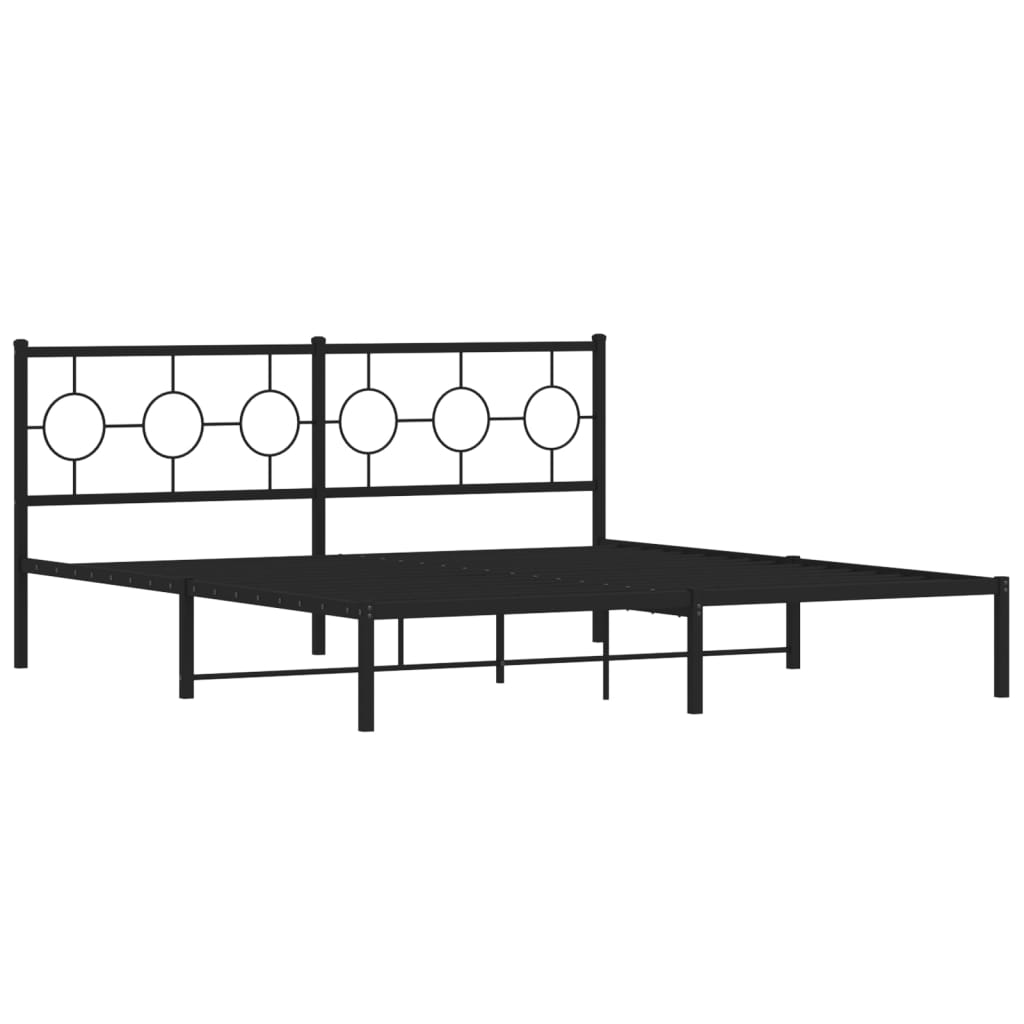 Metal Bed Frame without Mattress with Headboard Black 183x203 cm King