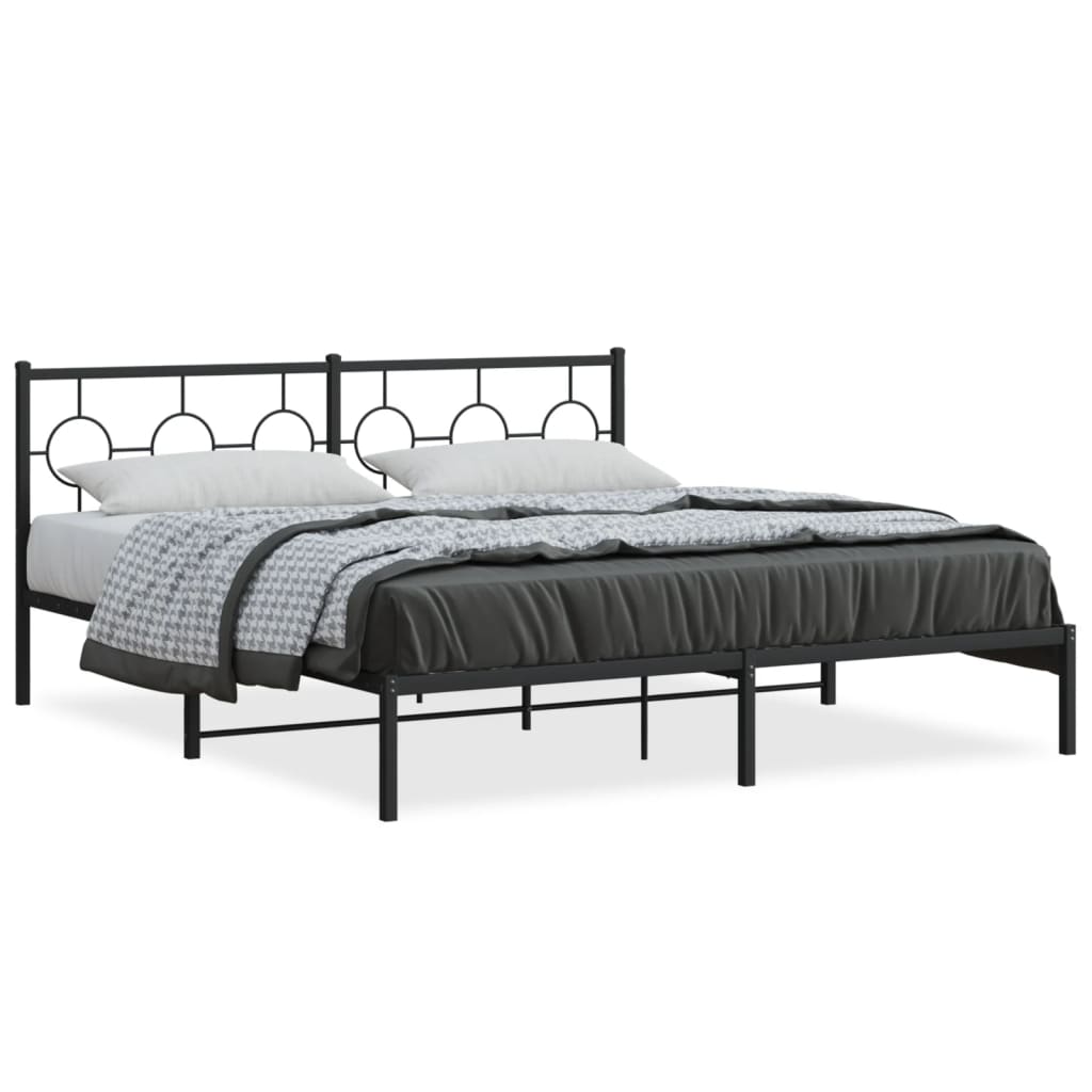 Metal Bed Frame without Mattress with Headboard Black 183x203 cm King