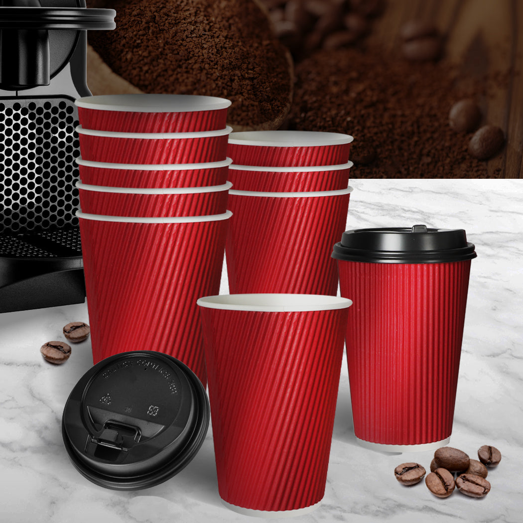 100 Pcs 8oz Disposable Takeaway Coffee Paper Cups Triple Wall Take Away w Lids