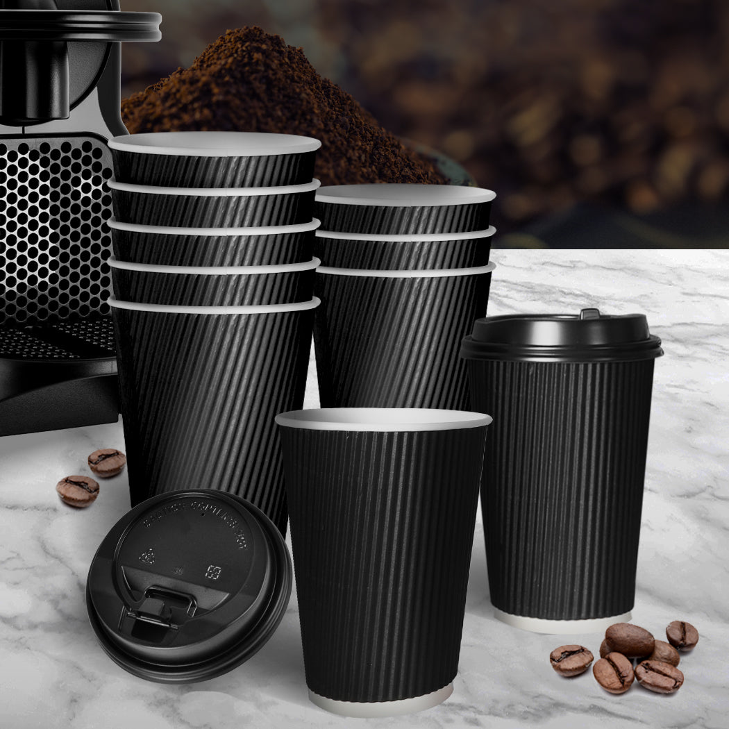 200 Pcs 8oz Disposable Takeaway Coffee Paper Cups Triple Wall Take Away w Lids