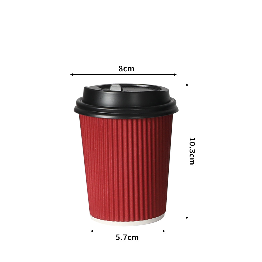 500 Pcs 8oz Disposable Takeaway Coffee Paper Cups Triple Wall Take Away w Lids