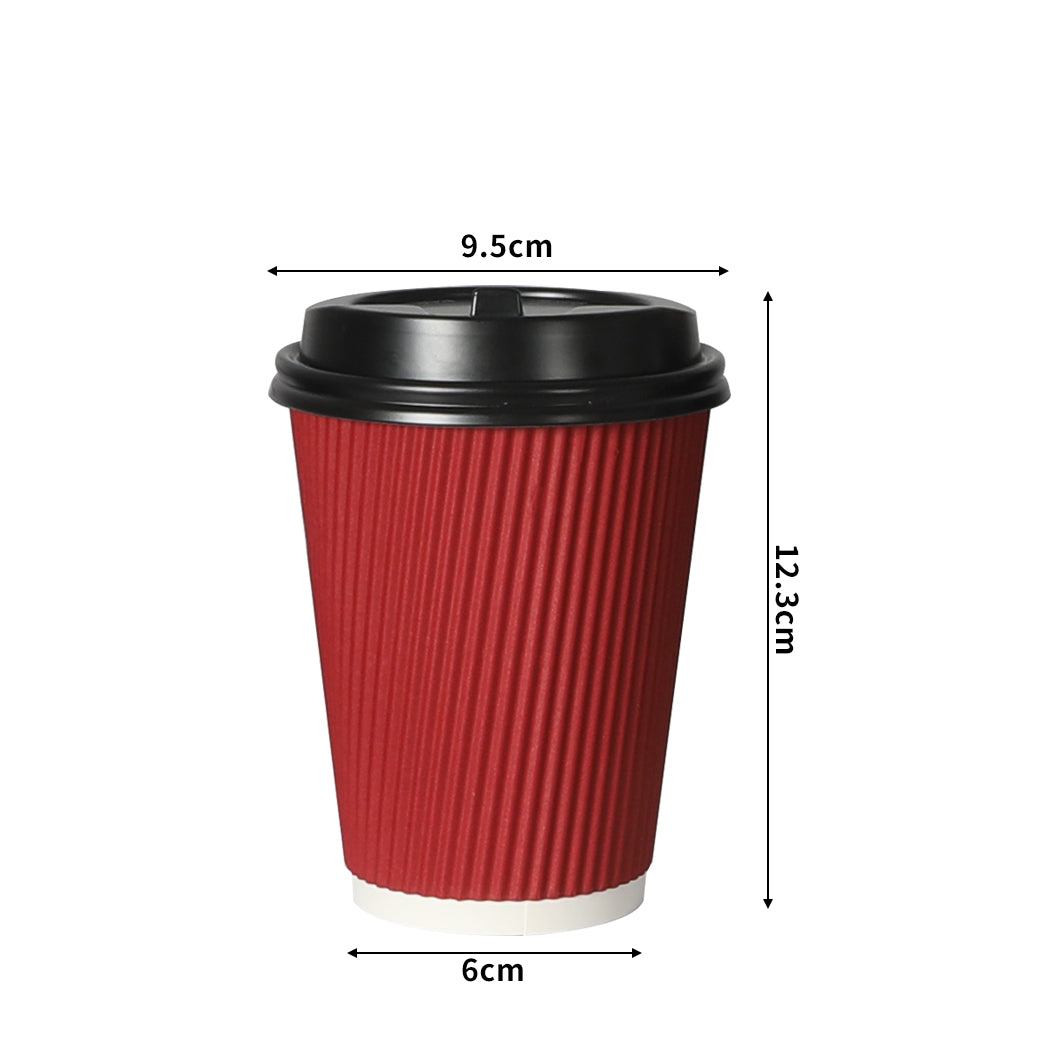 200 Pcs 12oz Disposable Takeaway Coffee Paper Cups Triple Wall Take Away w Lids