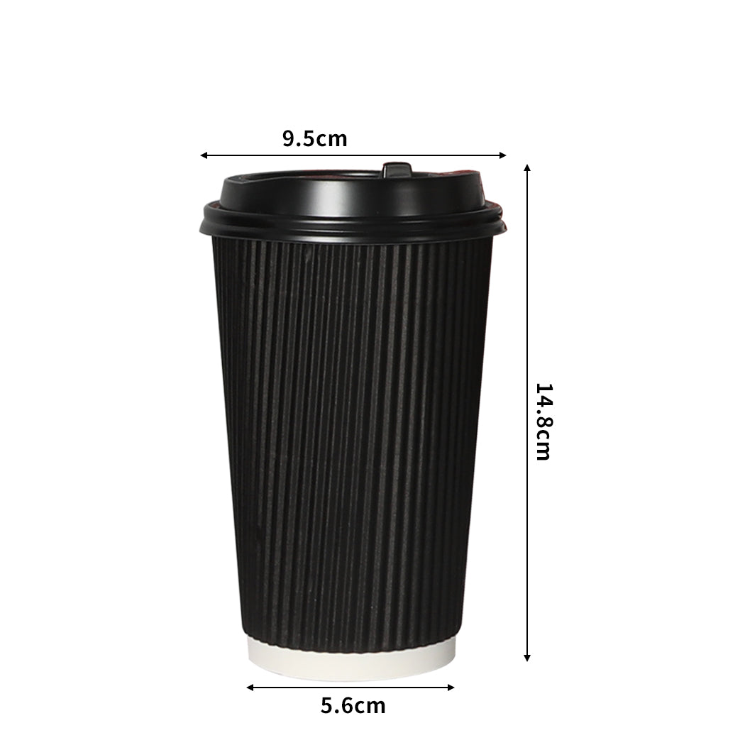 100 Pcs 16oz Disposable Takeaway Coffee Paper Cups Triple Wall Take Away w Lids