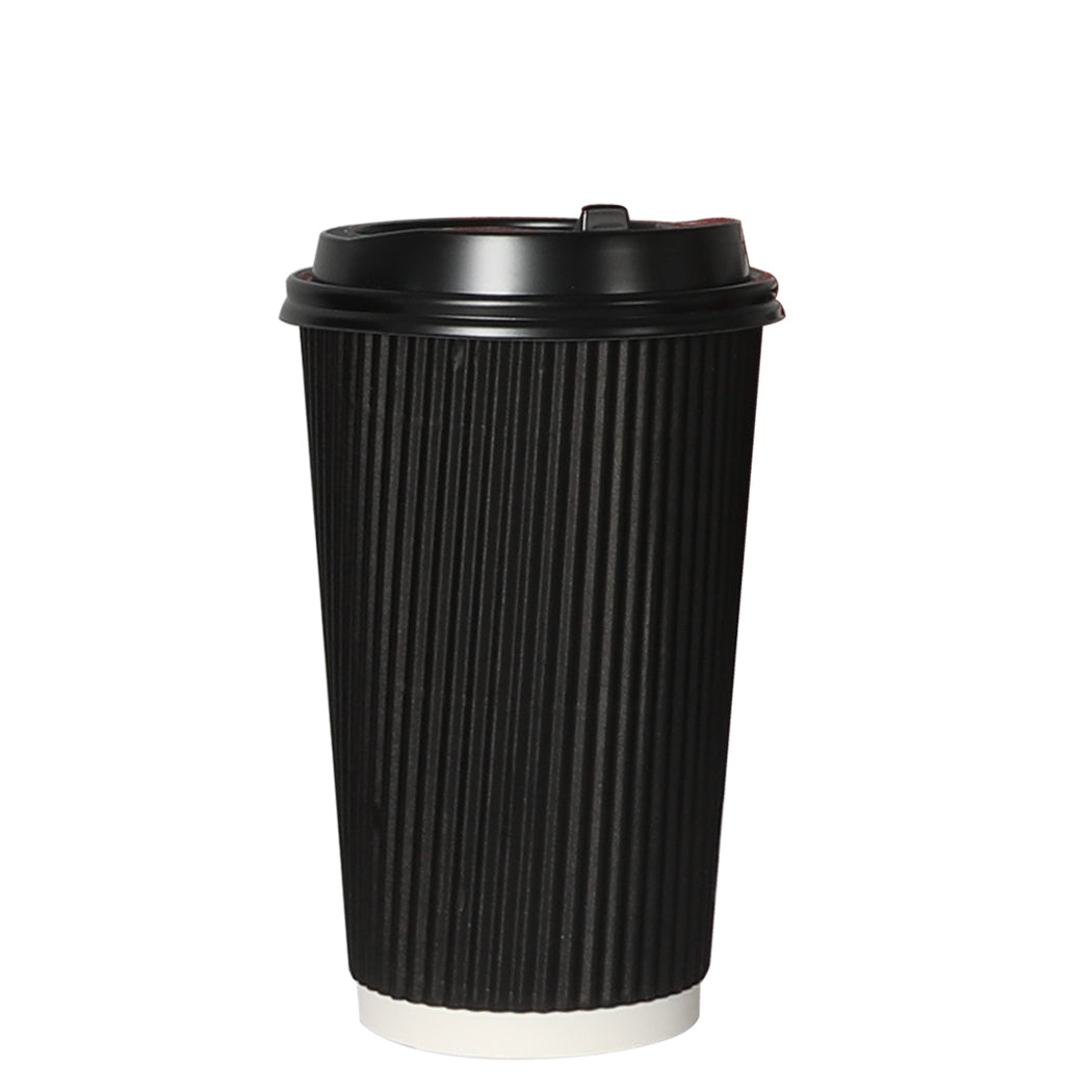 100 Pcs 16oz Disposable Takeaway Coffee Paper Cups Triple Wall Take Away w Lids