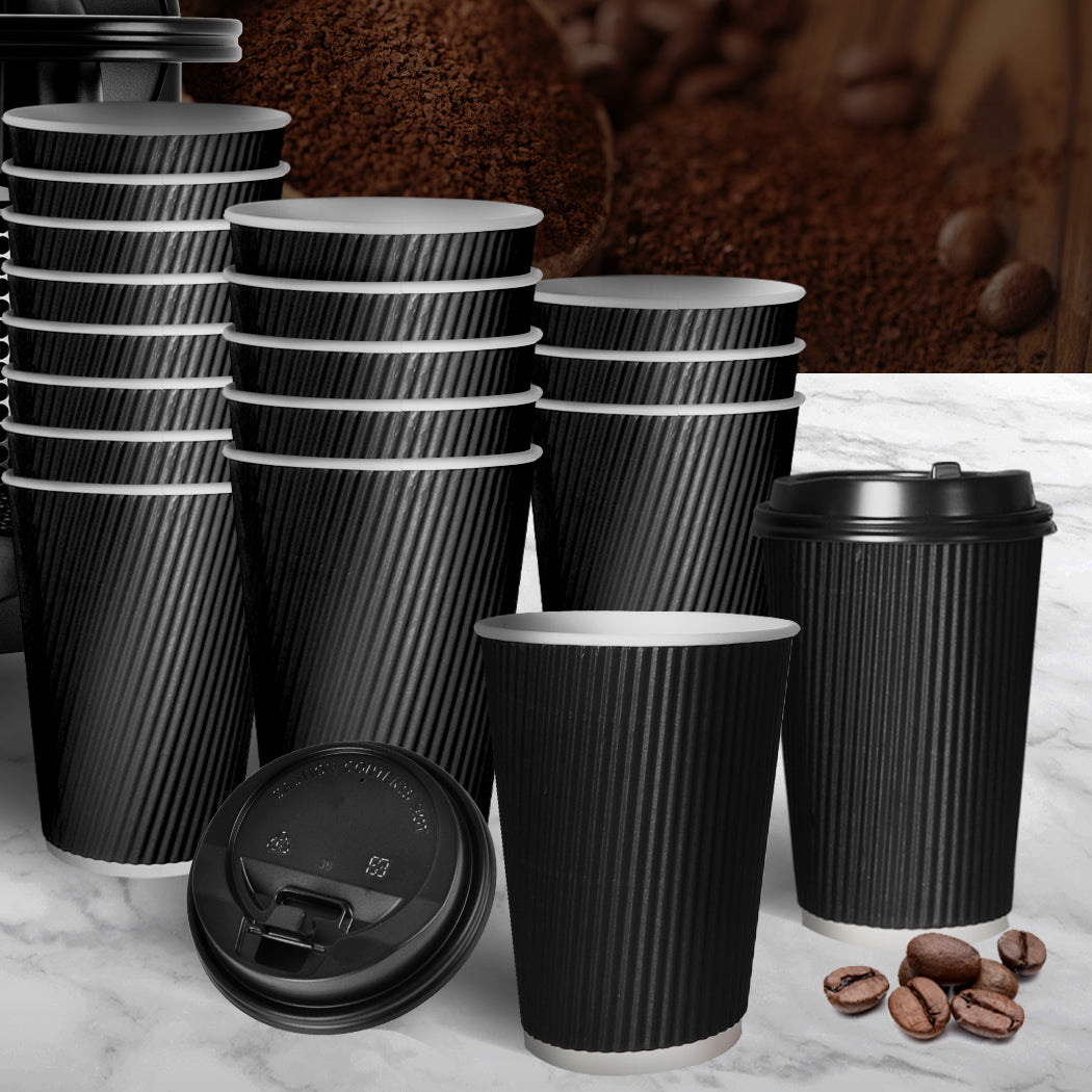 500 Pcs 16oz Disposable Takeaway Coffee Paper Cups Triple Wall Take Away w Lids