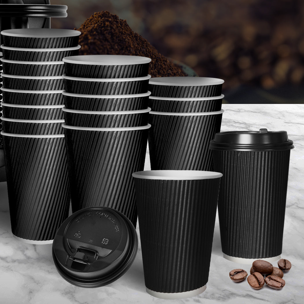 500 Pcs 16oz Disposable Takeaway Coffee Paper Cups Triple Wall Take Away w Lids