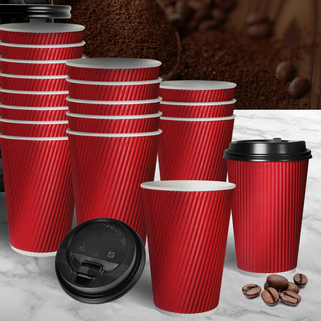 500 Pcs 16oz Disposable Takeaway Coffee Paper Cups Triple Wall Take Away w Lids