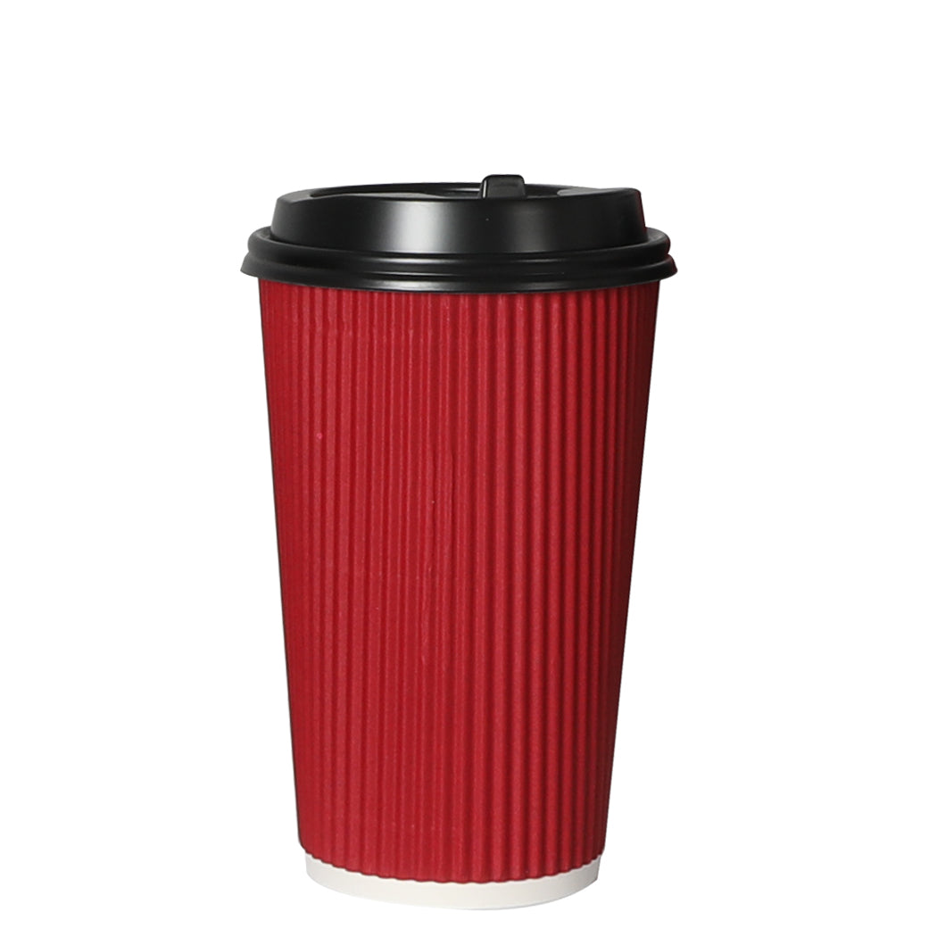 500 Pcs 16oz Disposable Takeaway Coffee Paper Cups Triple Wall Take Away w Lids