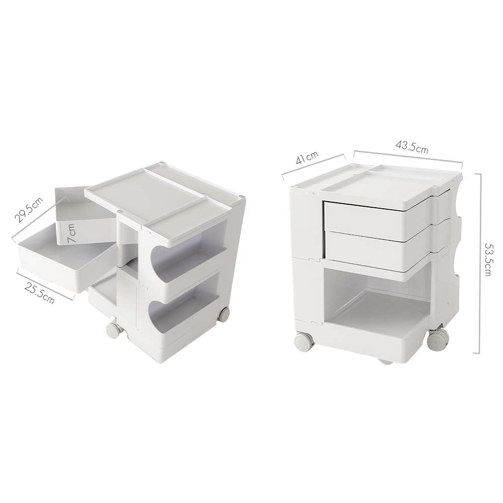 Storage Trolley Bedide Table 3 Tier Cart Boby Replica White