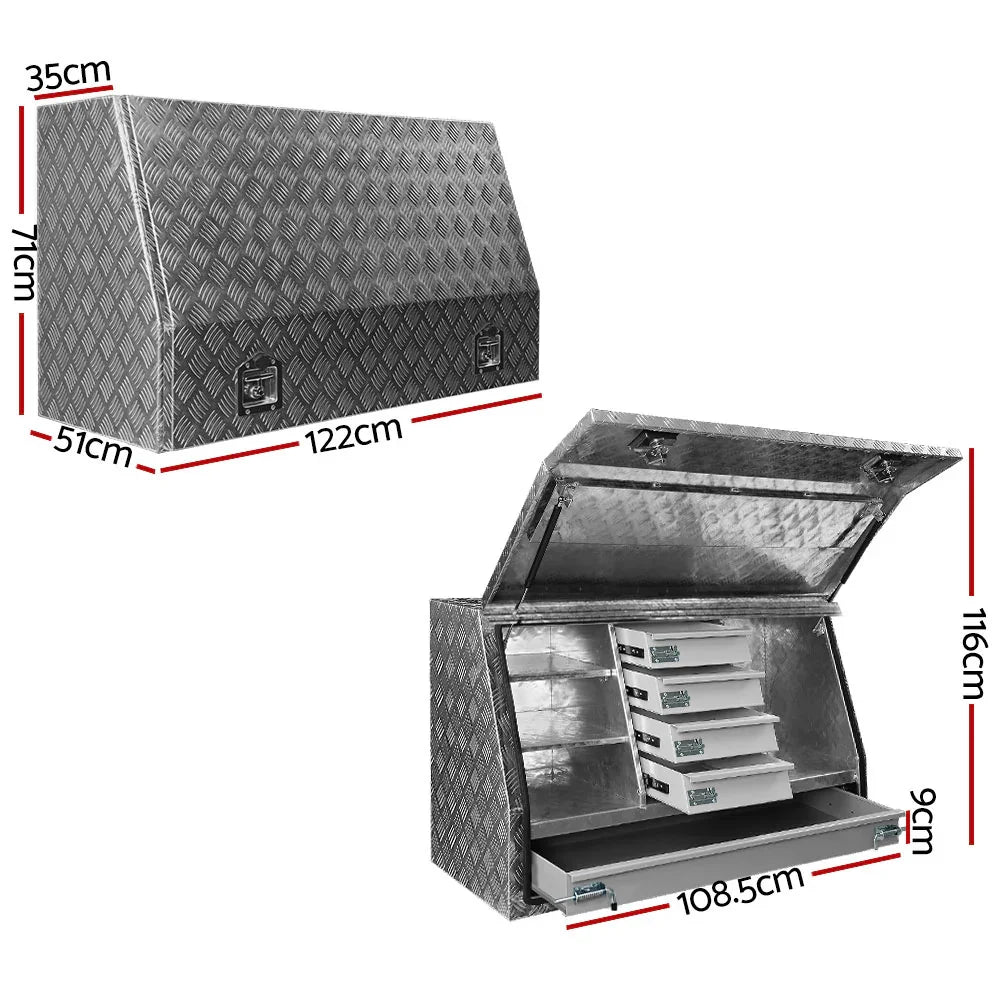 Aluminium Ute Tool Box 5 Drawer Truck Storage Toolbox 122cm