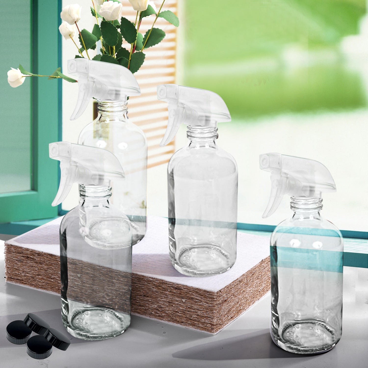 4x 500ml Clear Glass Spray Bottles Trigger Water Sprayer Aromatherapy Dispenser