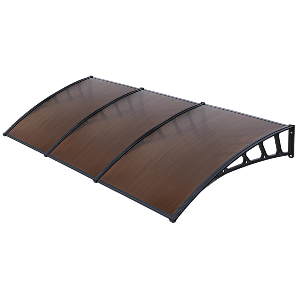 Instahut Window Door Awning Canopy 1.5mx3m Brown Sheet Black Plastic Frame