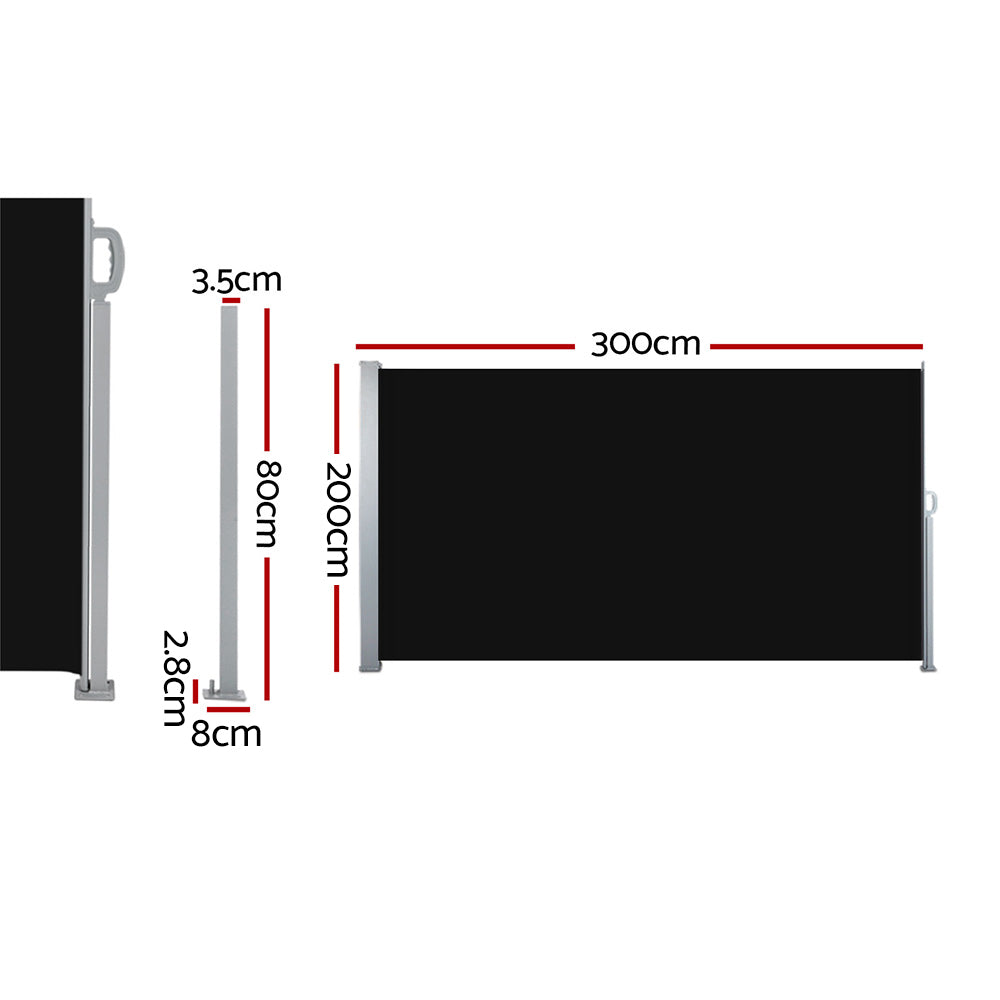 Instahut Side Awning Sun Shade Outdoor Retractable Privacy Screen 2X3M Black X2