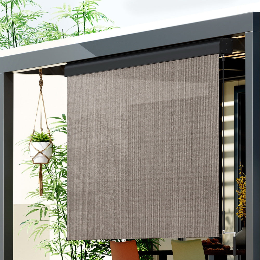 Instahut Outdoor Blinds Light Filtering Roll Down Awning Shade 2.1X2.5M Brown