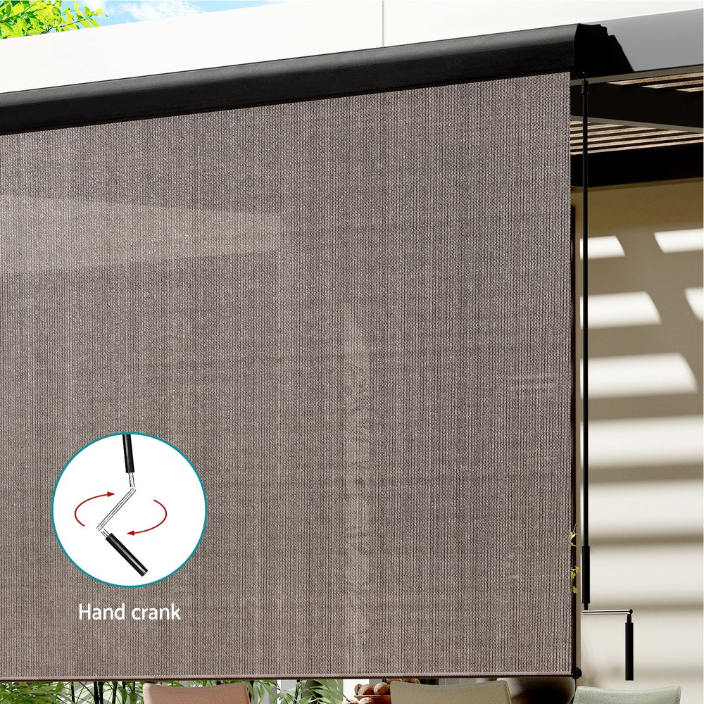 Instahut 3X2.5M Outdoor Blinds Awning Roll Down Retractable Knit Fabric Outdoor Blinds Window Shade Brown