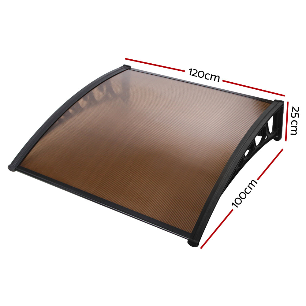 Instahut Window Door Awning 1mx1.2m Brown Hollow Sheet Plastic Frame