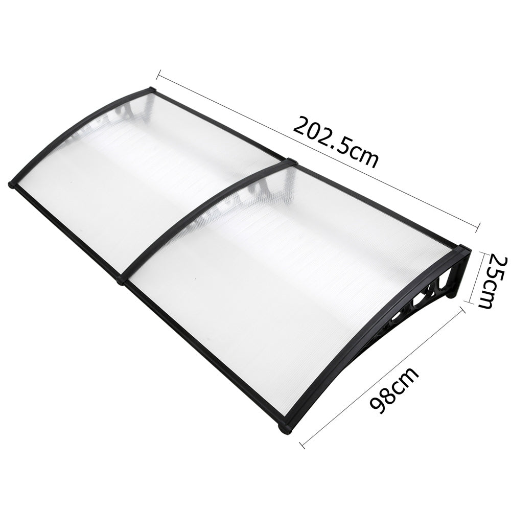 Instahut Window Awning Door Canopy 1mx2m Transparent Hollow Sheet Plastic Frame