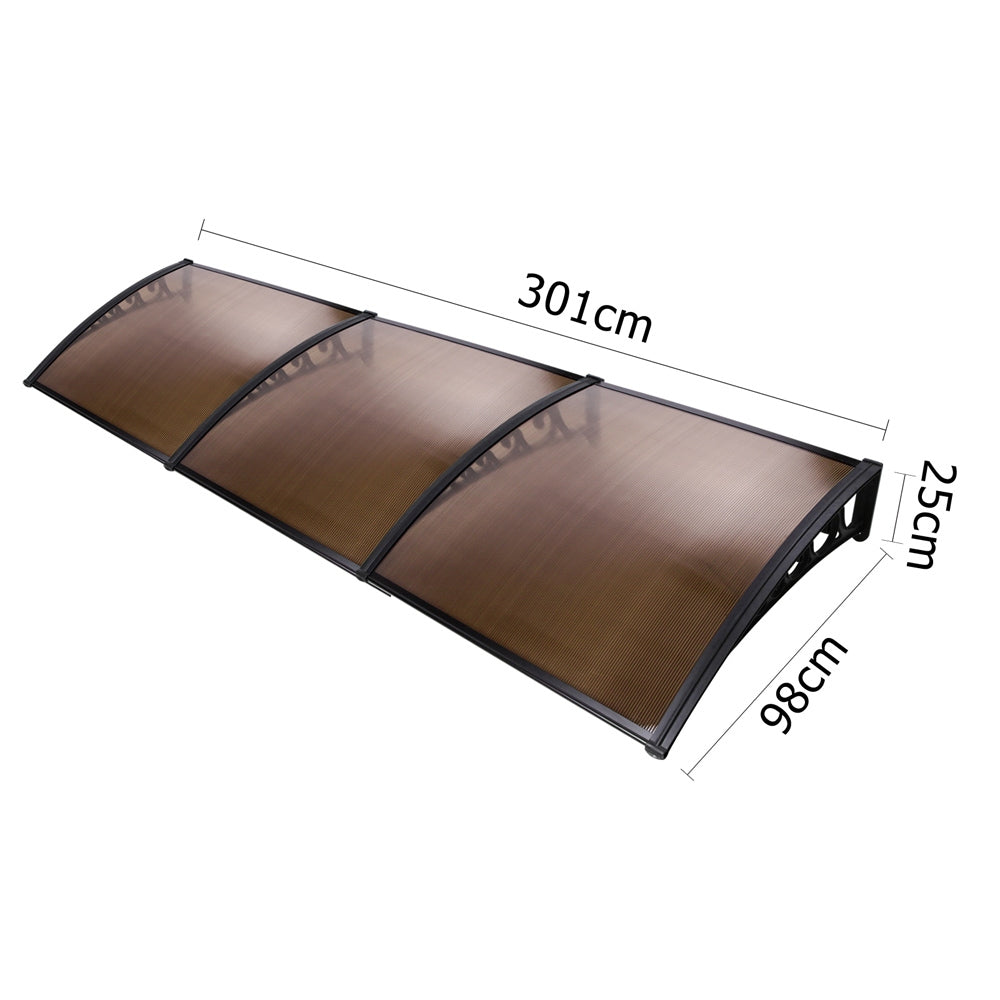 Instahut Window Door Awning 1mx3m Brown Hollow Sheet Plastic Frame