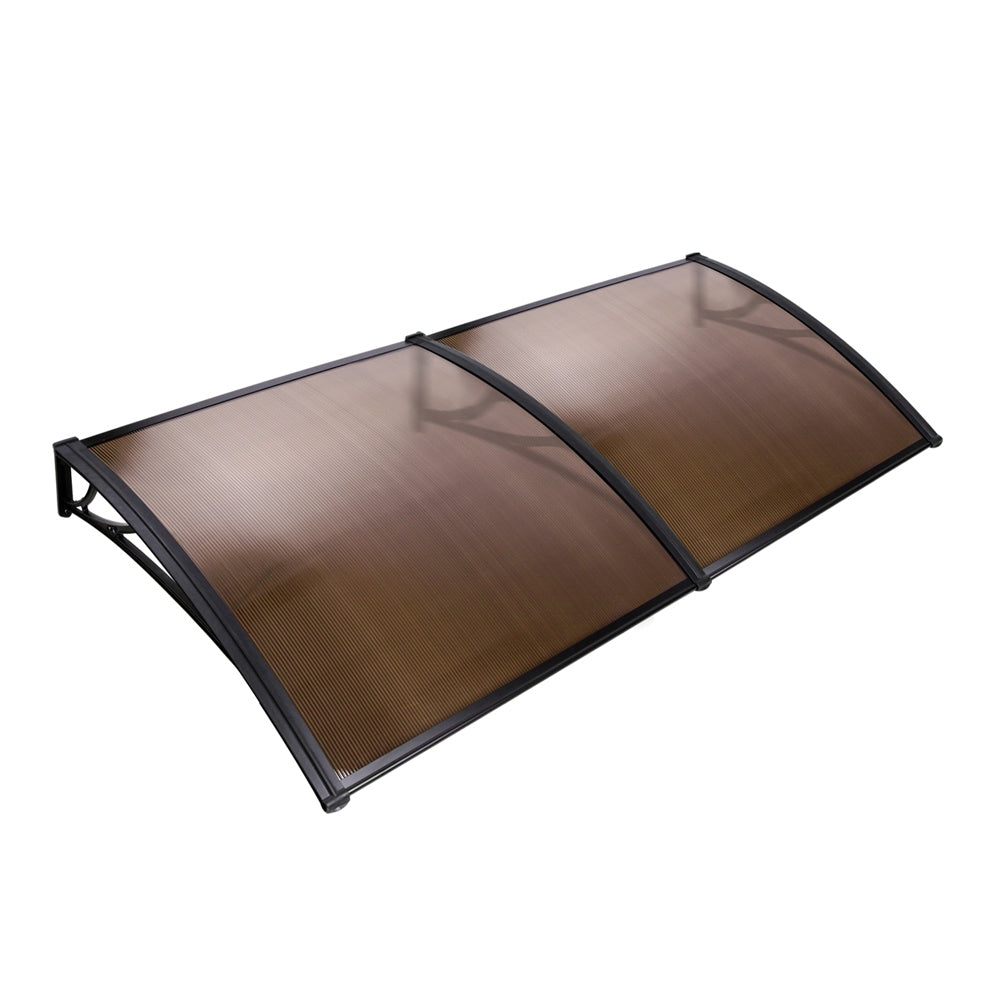 Instahut Window Door Awning Canopy 1mx2m Brown Sheet Black Plastic Frame