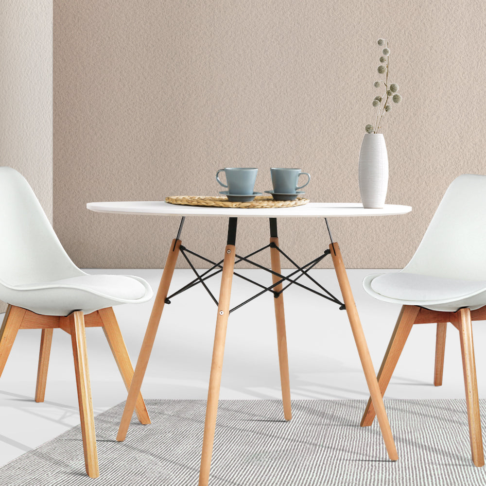 Artiss Dining Table Round White 4 Seater 90CM